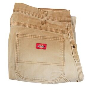 DICKIES Mens 36x32 Tan Sun Faded Distressed Duck Canvas Carpenter Workwear Pants